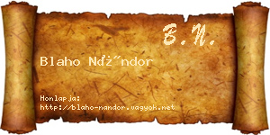 Blaho Nándor névjegykártya